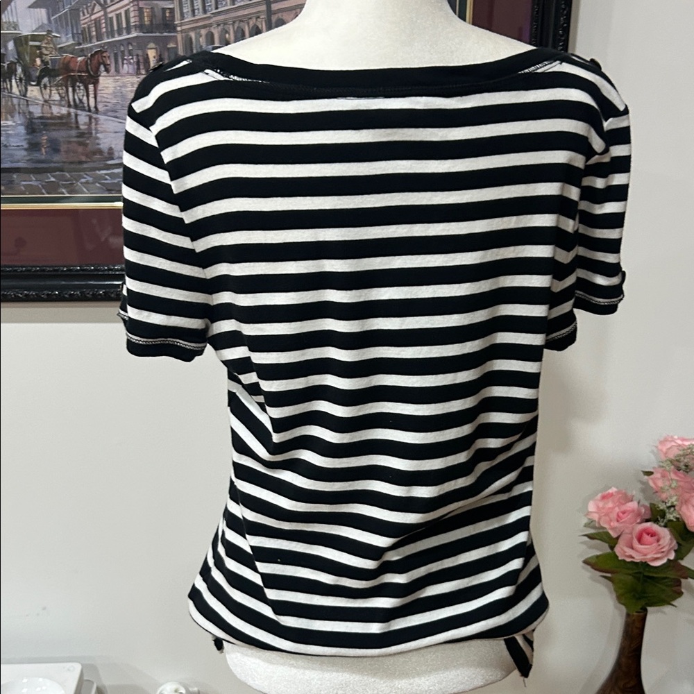 Ralph Lauren Black and White Striped Tee - Picture 3 of 5